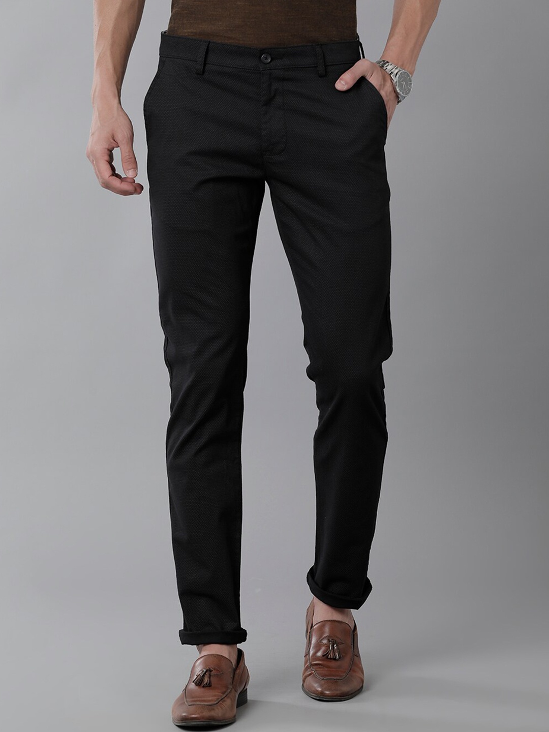 

Classic Polo Men Flat-Front Cotton Classic Slim Fit Chinos Trousers, Black