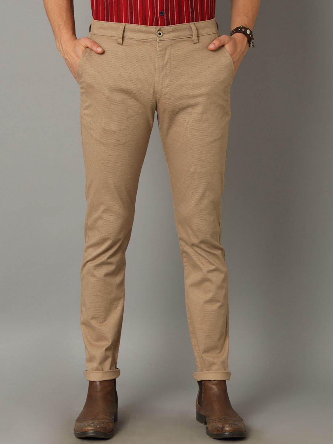 

Classic Polo Men Classic Slim Fit Chinos Mid-Rise Trousers, Brown