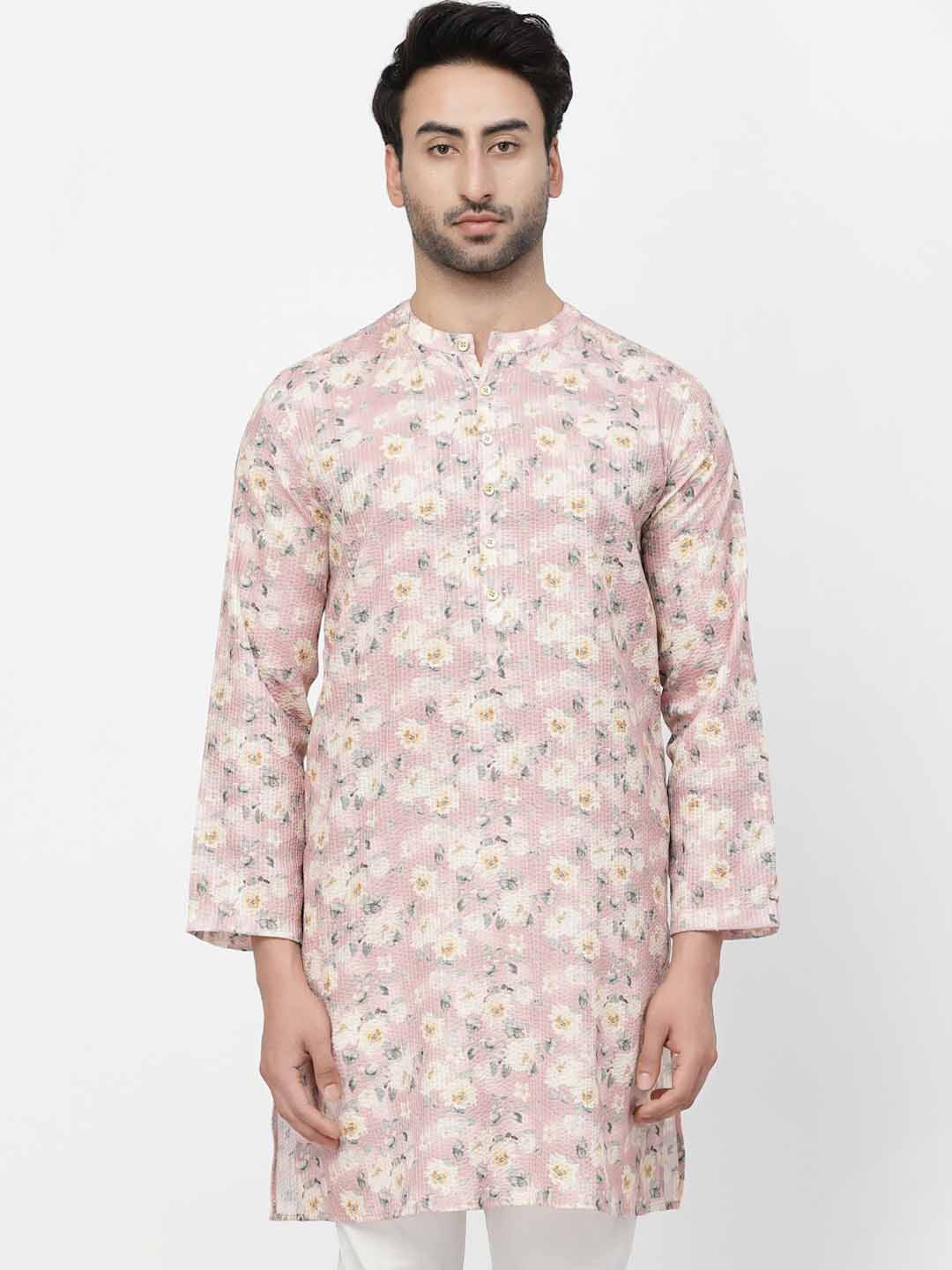 

LELA Floral Printed Thread Work Cotton Kurta, Pink