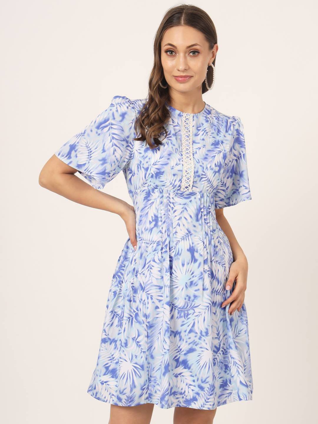 

Beatnik Floral Print Fit & Flare Dress, Blue