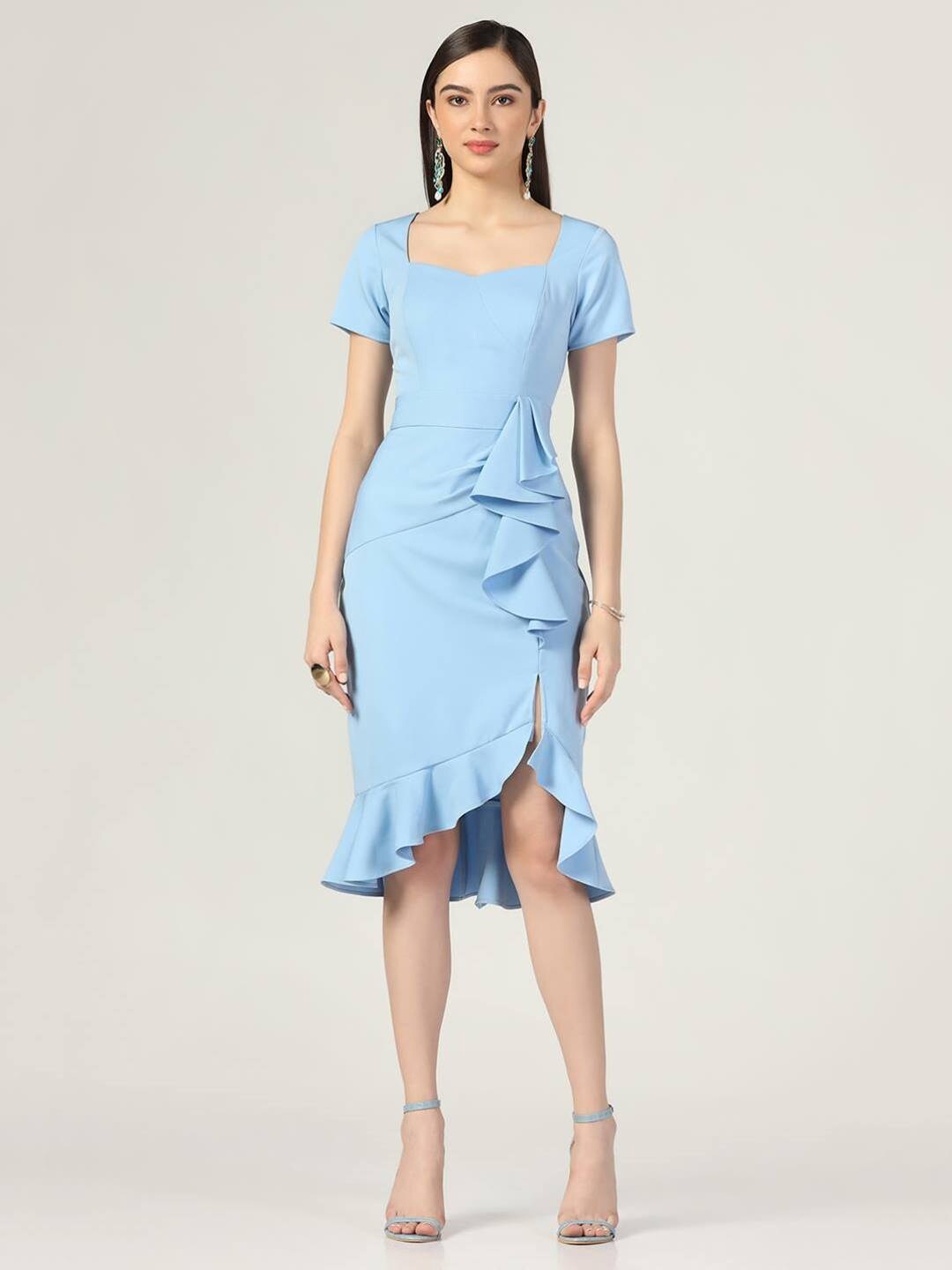 

Beatnik Square Neck Sheath Midi Dress, Blue