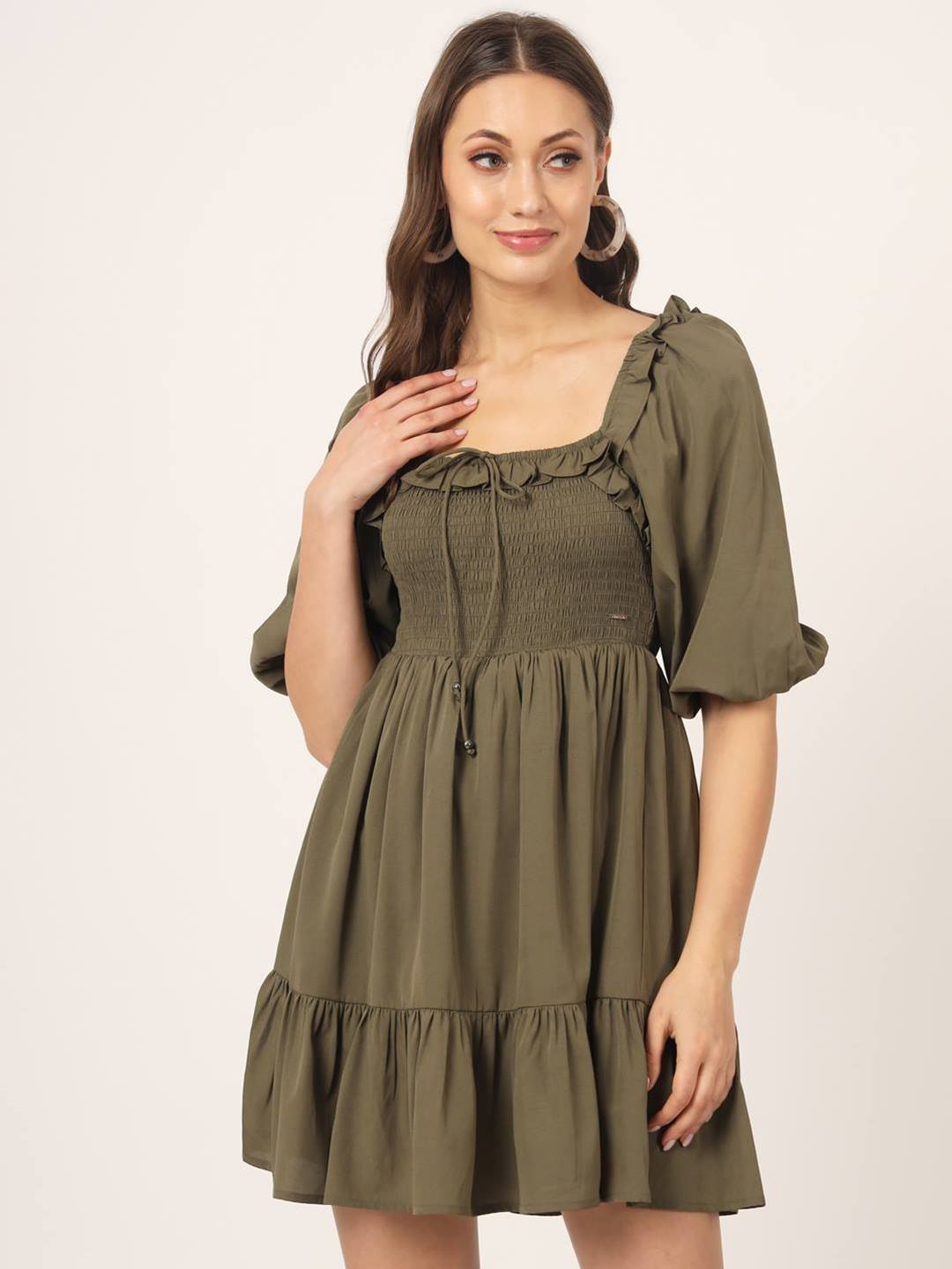 

Beatnik Square Neck Fit & Flare Dress, Green