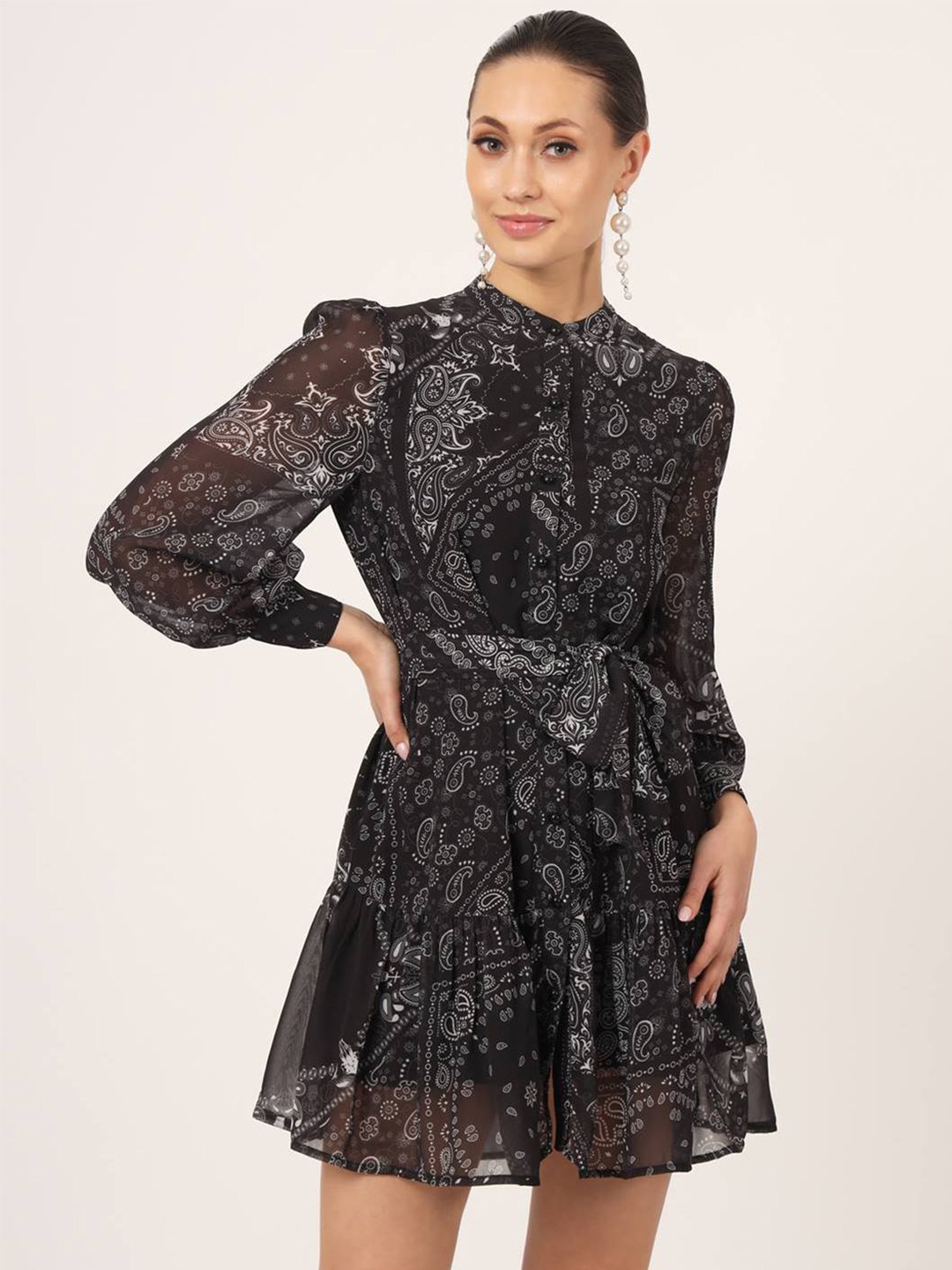 

Beatnik Black Floral Print Fit & Flare Dress