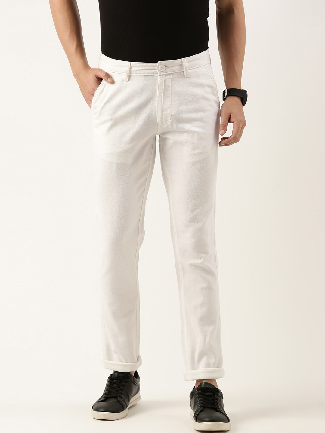 

IVOC Men Slim Fit Mid -Rise Cotton Chinos Trousers, White