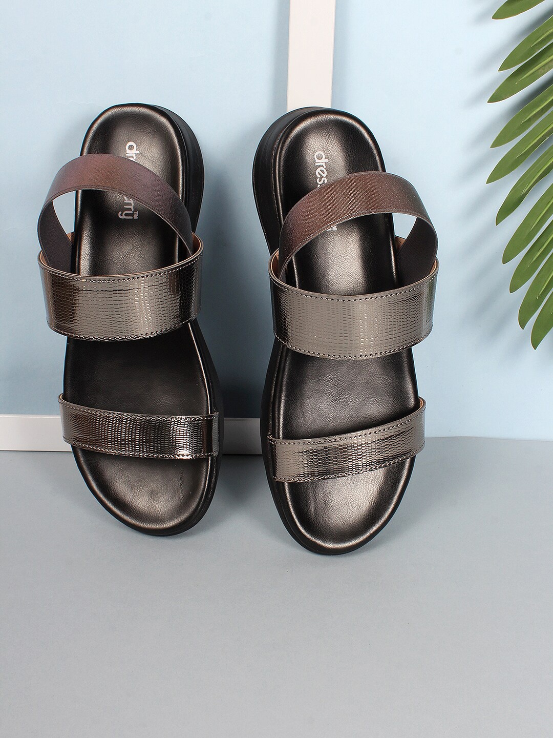 

DressBerry Women Open Toe Back Straps Flats, Charcoal
