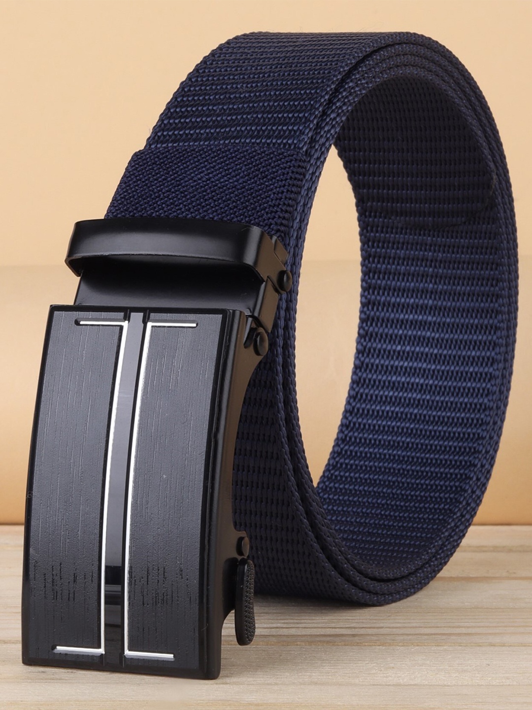 

ZORO Men Textured Slider Buckle Belt, Navy blue