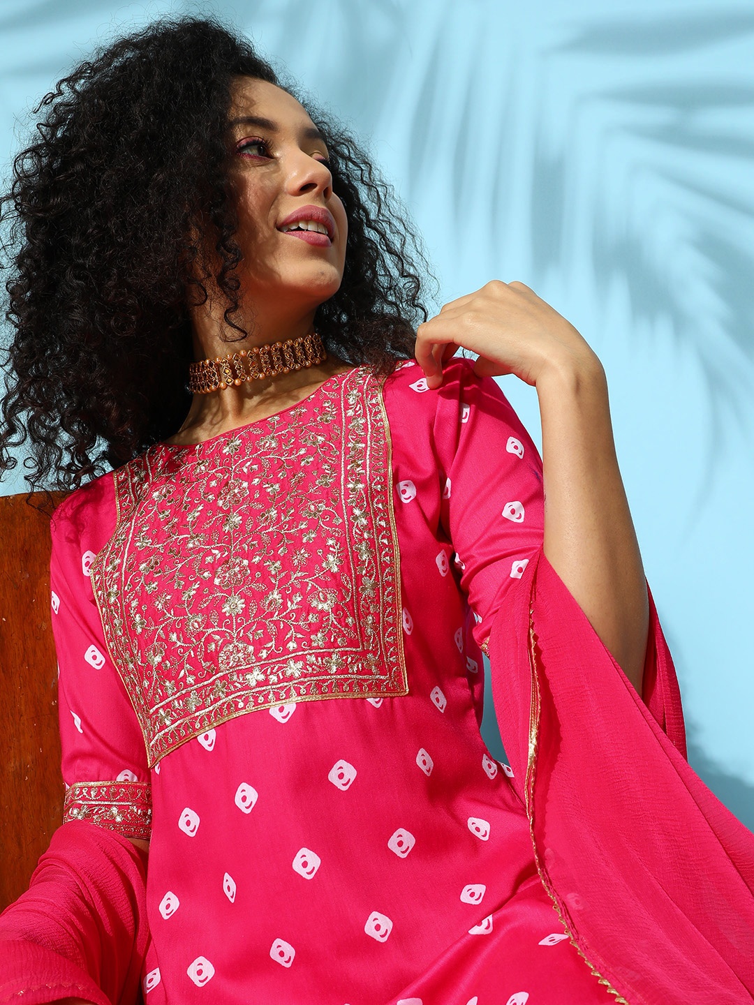 

Inddus Women Regular Kurta with Sharara & Dupatta, Magenta