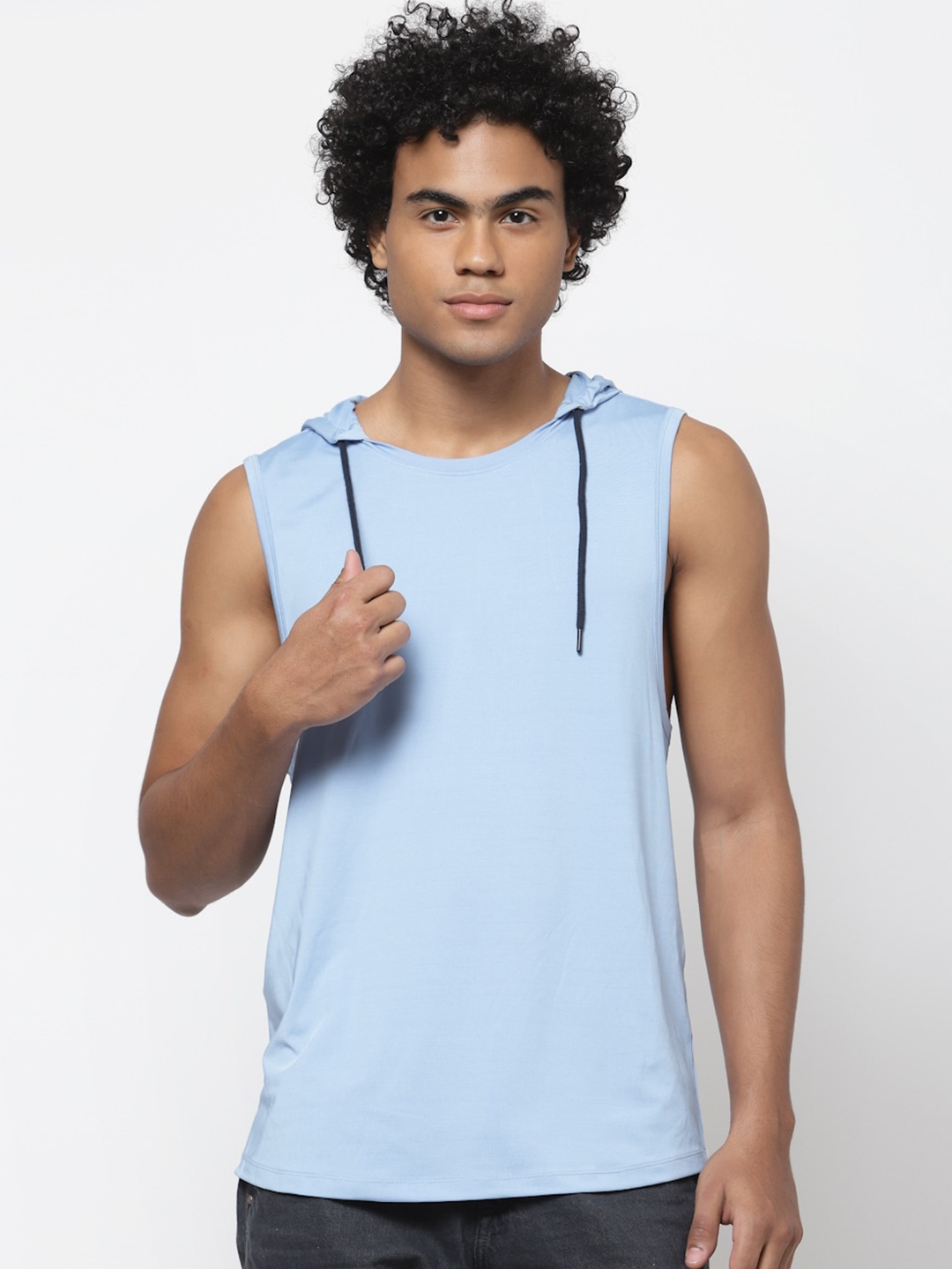 

YOONOY Hoody Neck Sleeveless Relaxed Fit T-shirt, Blue