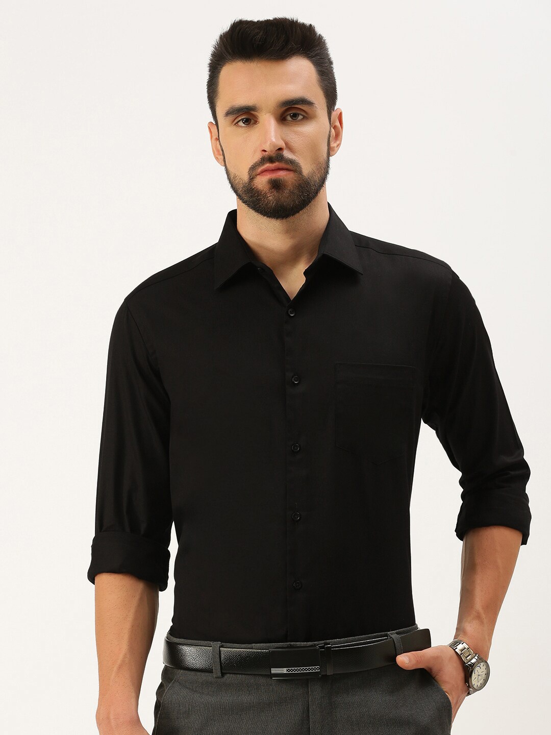 

IVOC Classic Fit Opaque Formal Cotton Shirt, Black