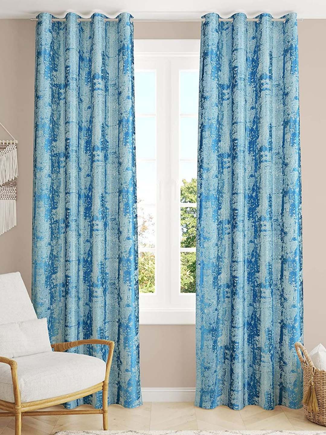 

Bajo's Blue 2-Pieces Printed Satin Long Door Curtains