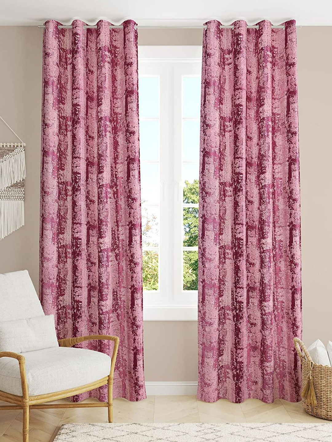 

Bajo's Peach-Coloured 2 Pieces Abstract Printed Satin Long Door Curtains