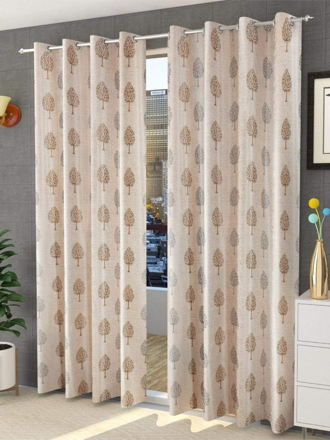 

Bajo's Beige & Brown 2-Pieces Printed Satin Long Door Curtains