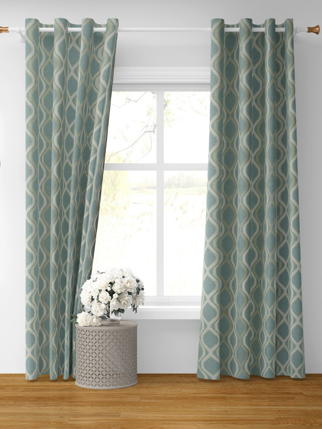 

Bajo's Green & Beige 2-Pieces Printed Cotton Long Door Curtains