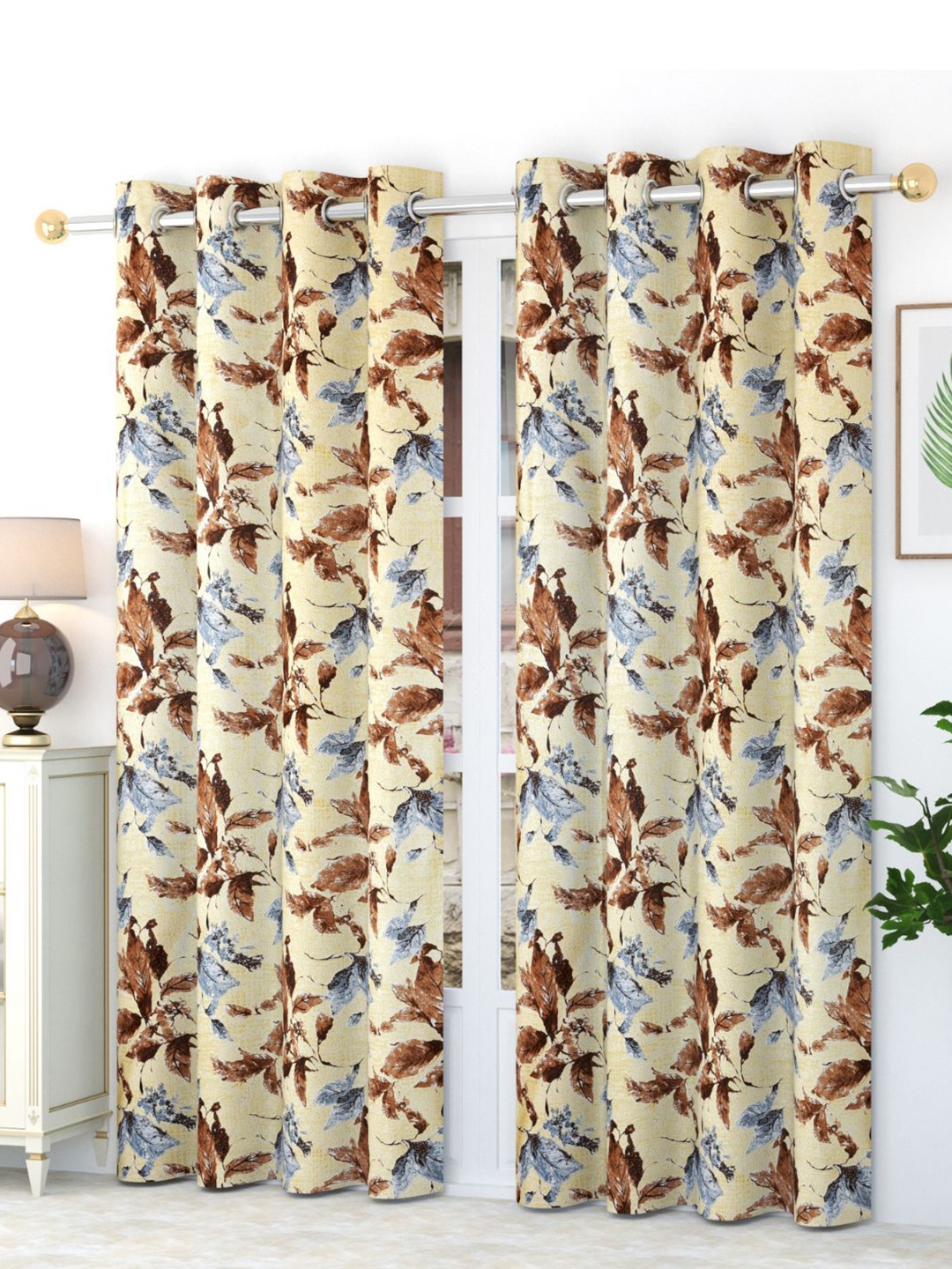 

Bajo's Yellow & Grey 2-Pieces Printed Satin Long Door Curtains