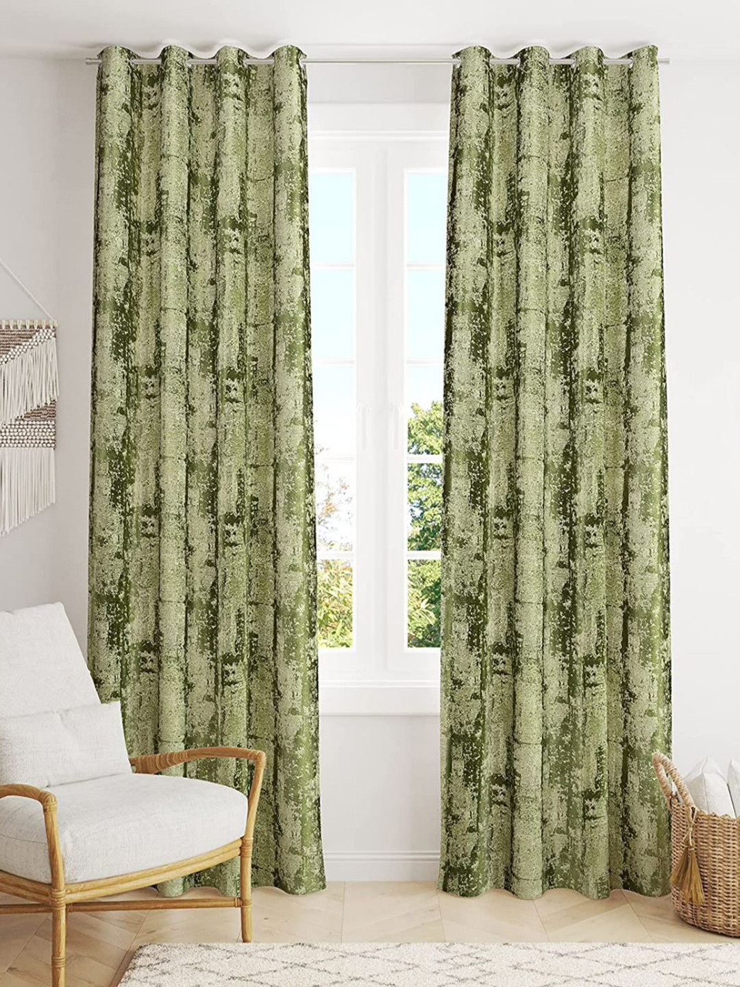

Bajo's Green 2 Pieces Abstract Printed Satin Long Door Curtains