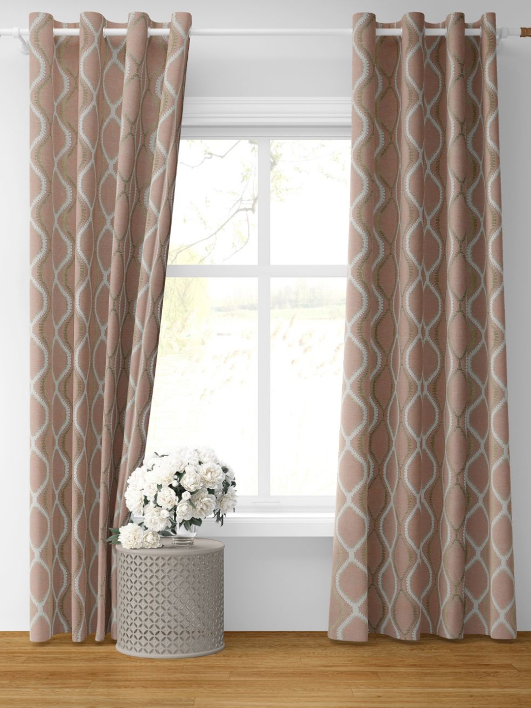 

Bajo's Beige & White 2-Pieces Printed Cotton Long Door Curtains