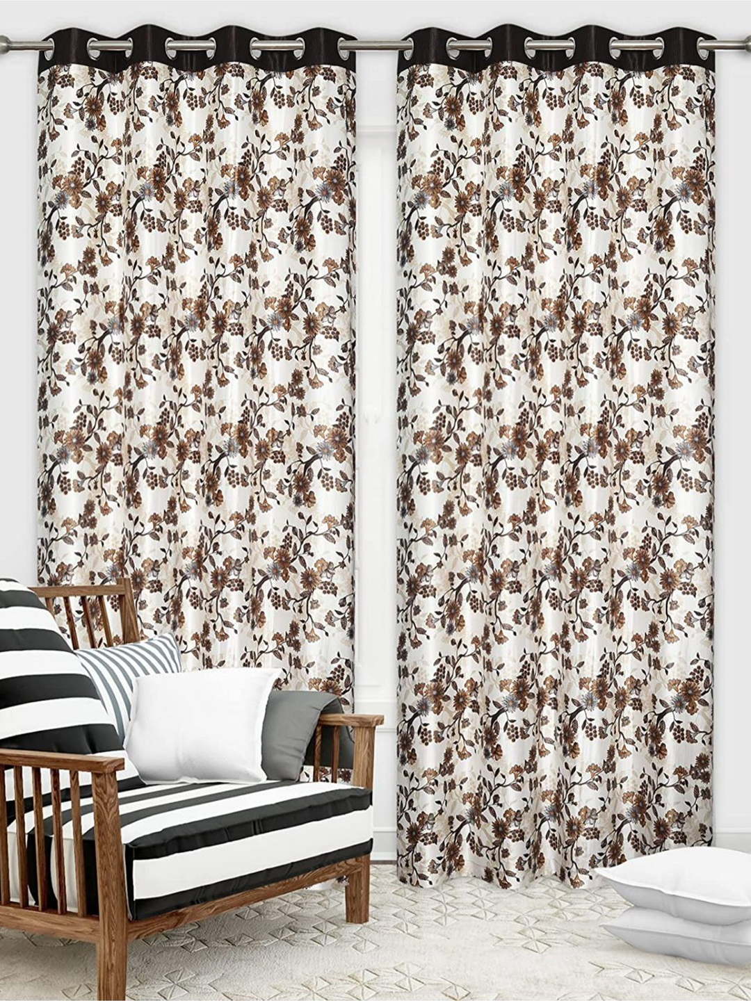 

Bajo's Beige & Brown 2-Pieces Printed Satin Long Door Curtains