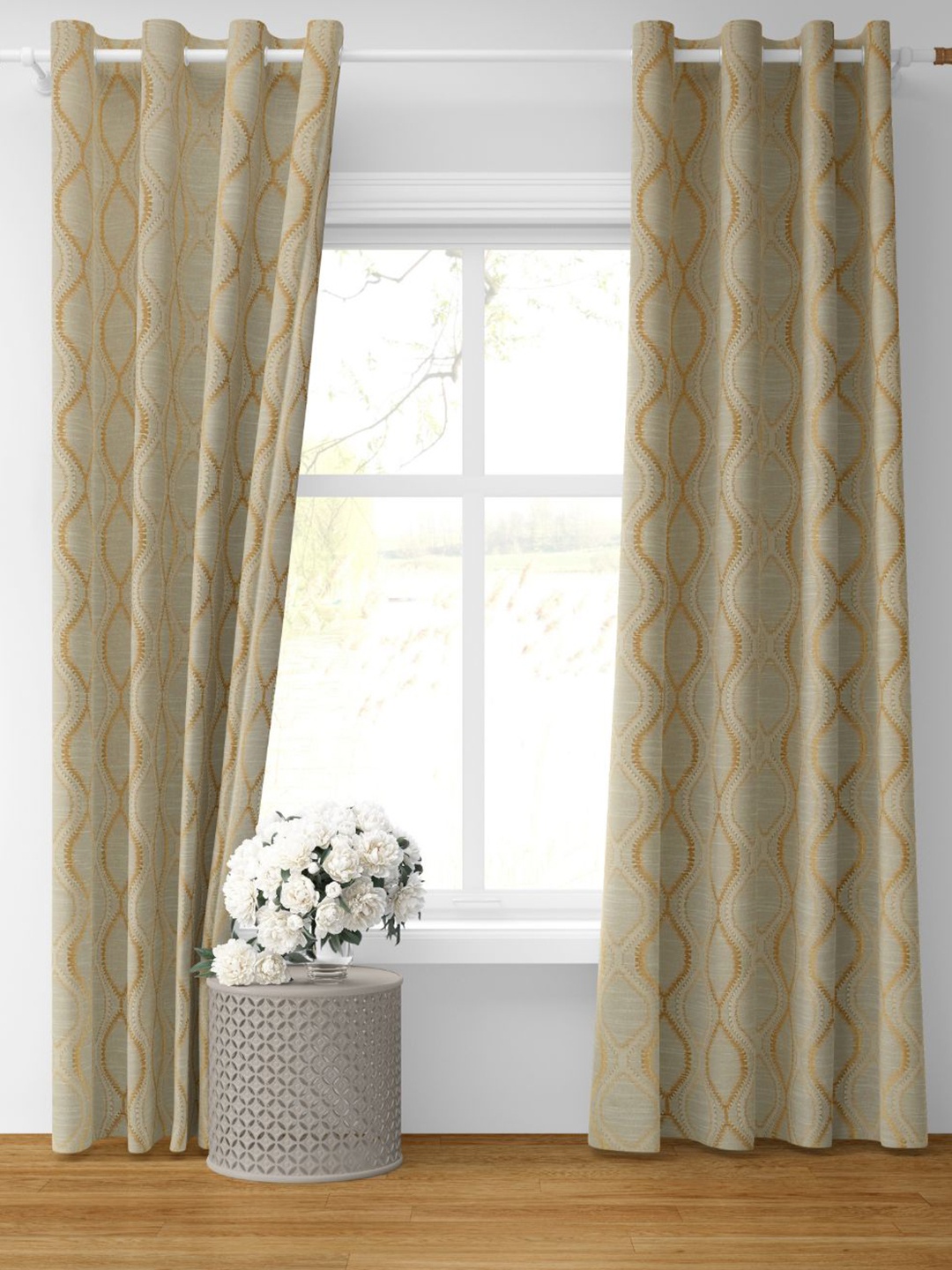 

Bajo's Beige 2-Pieces Printed Cotton Long Door Curtains