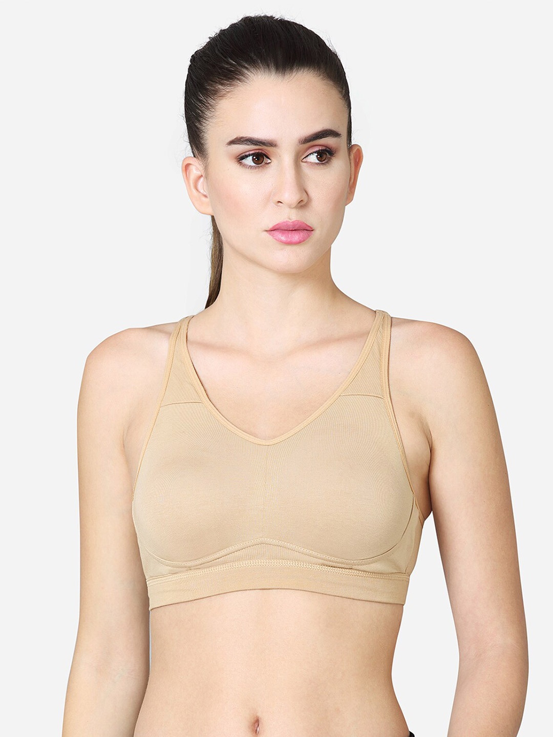 

VStar Medium Coverage Non-Padded Non-Wired Running Sports Bra With Detachable Straps, Beige