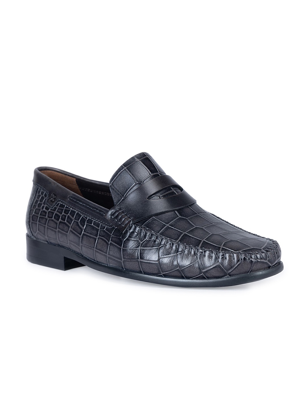 

ROSSO BRUNELLO Men Textured Leather Formal Loafers, Grey