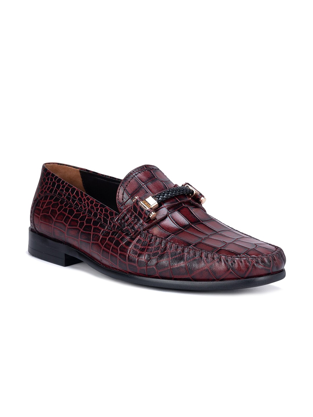 

ROSSO BRUNELLO Men Textured Leather Formal Loafers, Maroon