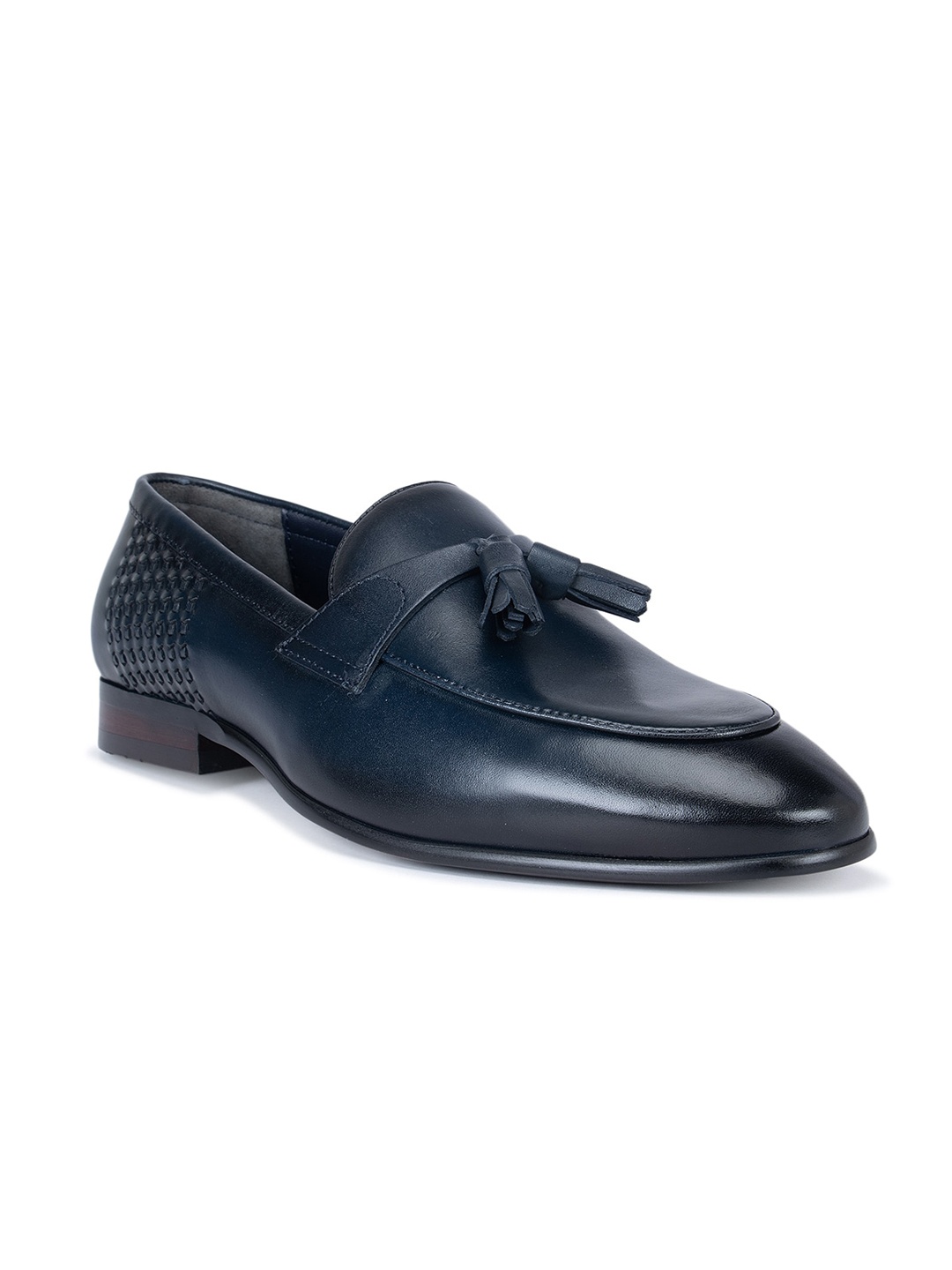 

ROSSO BRUNELLO Men Textured Leather Formal Loafers, Navy blue