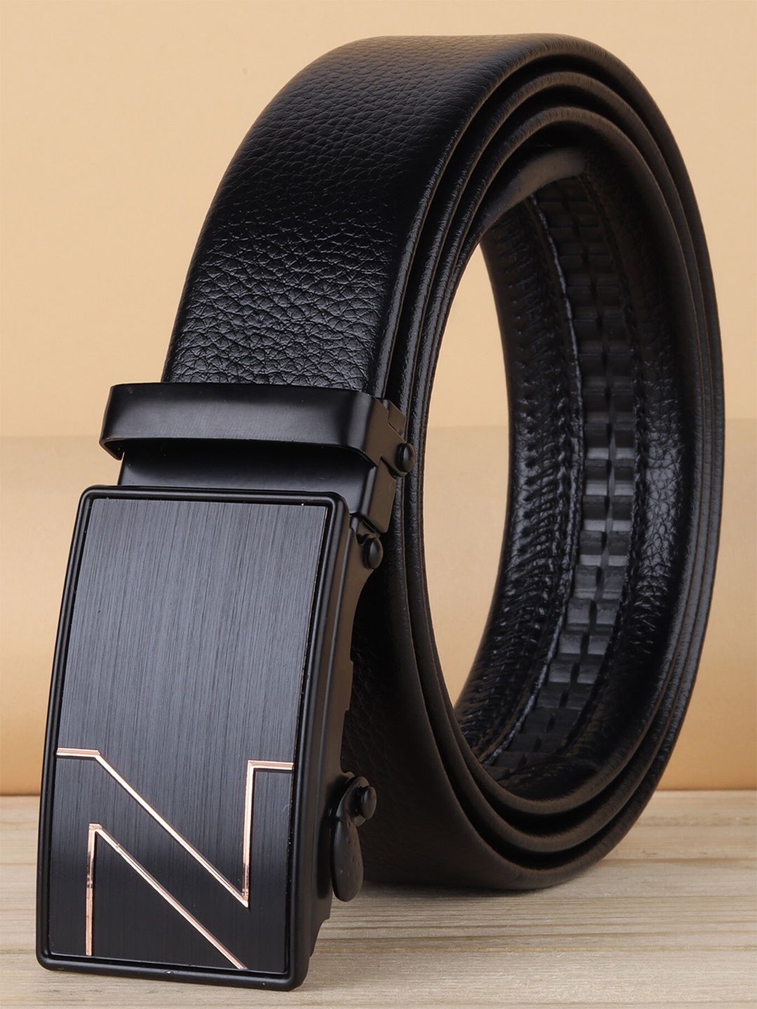 

ZORO Men Textured Slider Buckle Formal Belt, Black