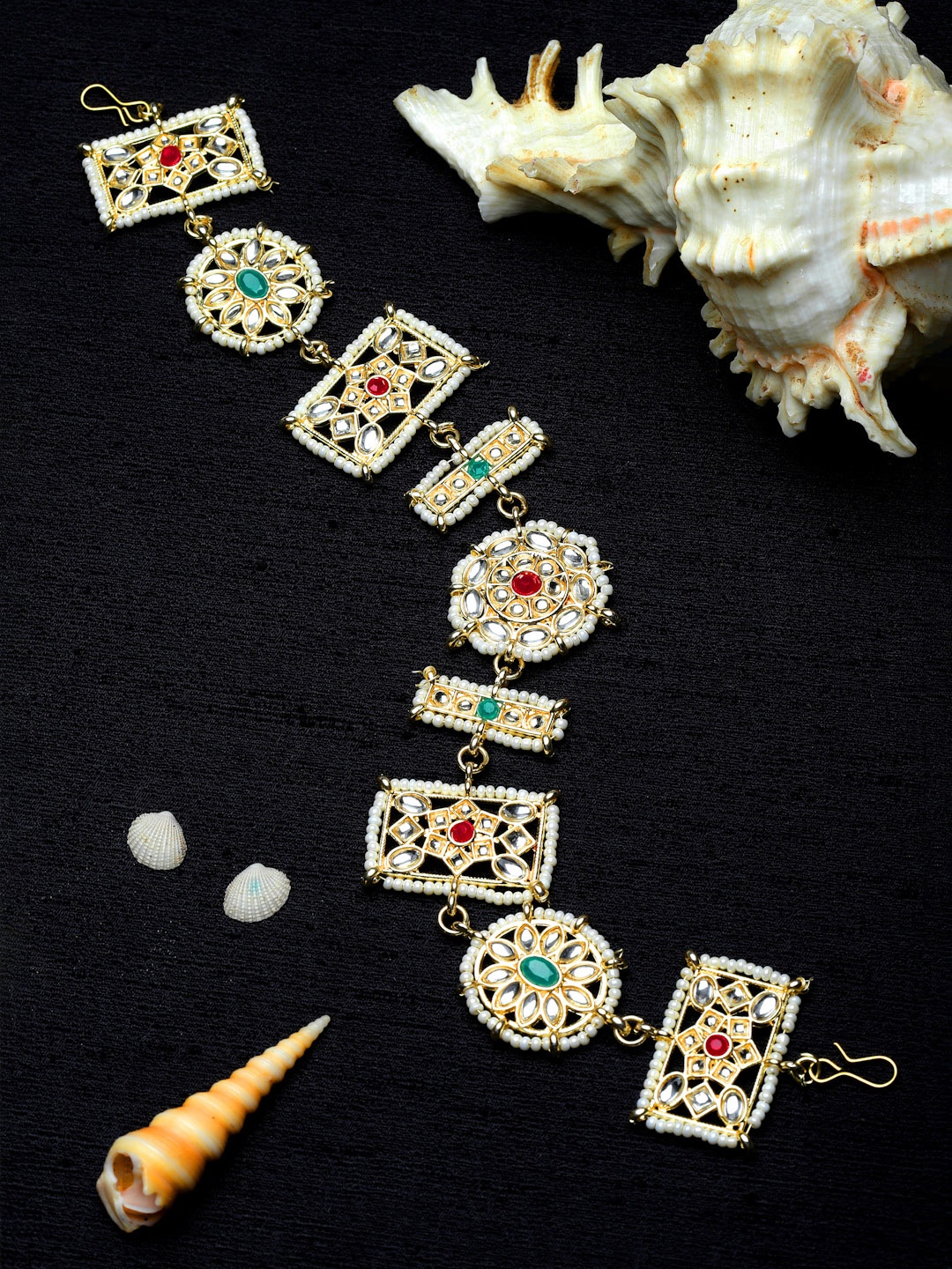 

Sanjog Gold-Plated Stone-Studded & Pearl Beaded Sheeshphool Matha Patti