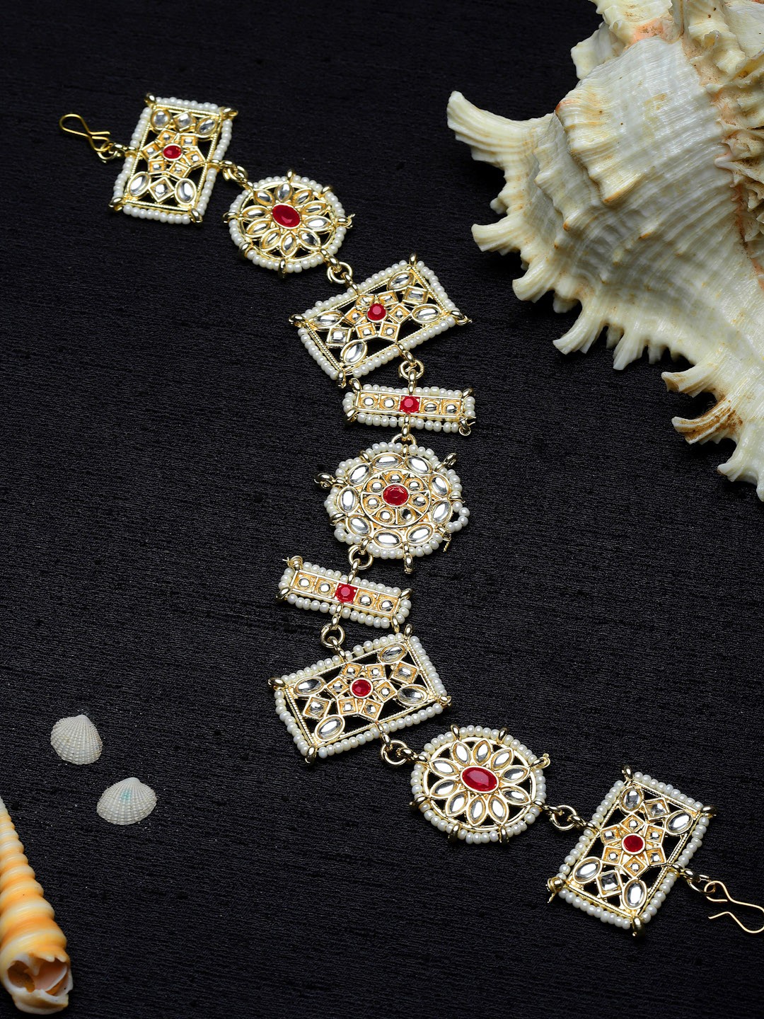 

Sanjog Gold-Plated Kundan-Studded & Beaded Sheeshphool