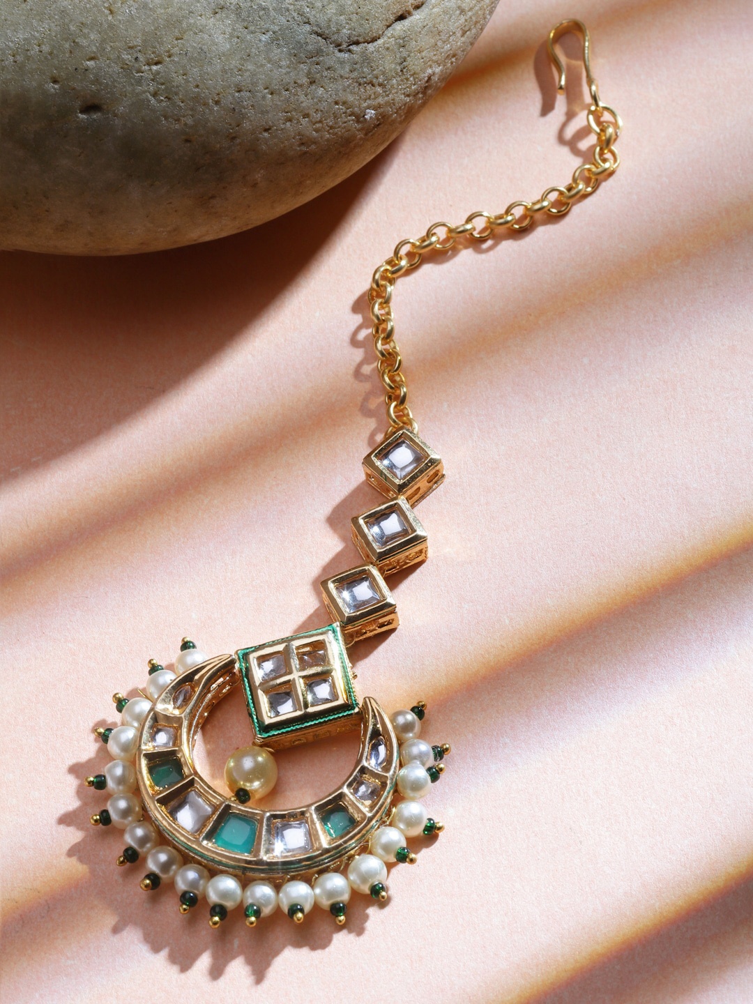 

Sanjog Gold-Plated Kundan-Studded & Beaded Meenakari Maang Tikka