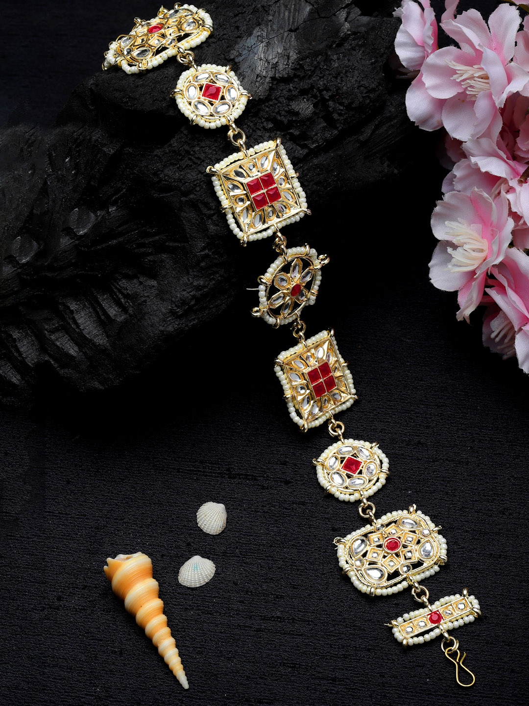 

Sanjog Gold-Plated Kundan-Studded & Pearl Beaded Sheeshpatti Matha Patti