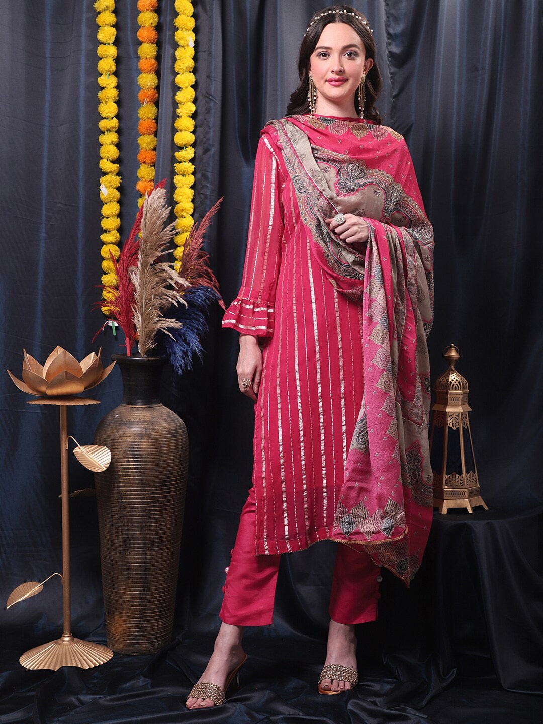 

Stylee LIFESTYLE Printed Silk Georgette Unstitched Dress Material, Magenta