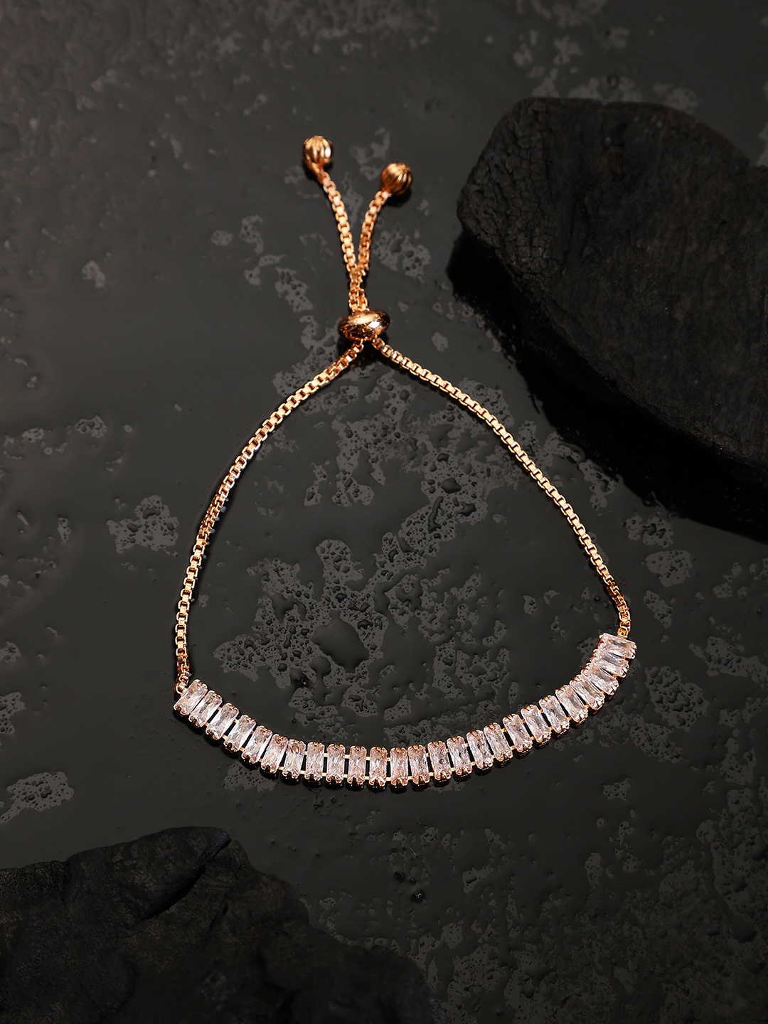 

ZaffreCollections American Diamond Rose Gold-Plated Cuff Bracelet