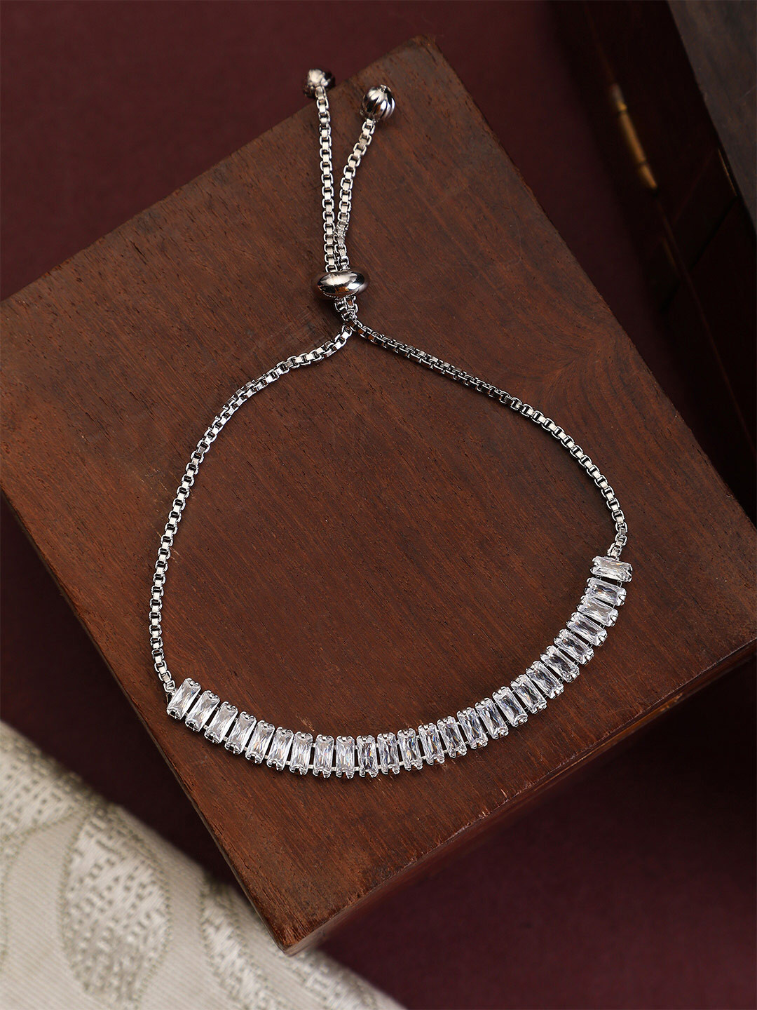 

ZaffreCollections Rhodium-Plated AD-Studded Wraparound Bracelet, Silver