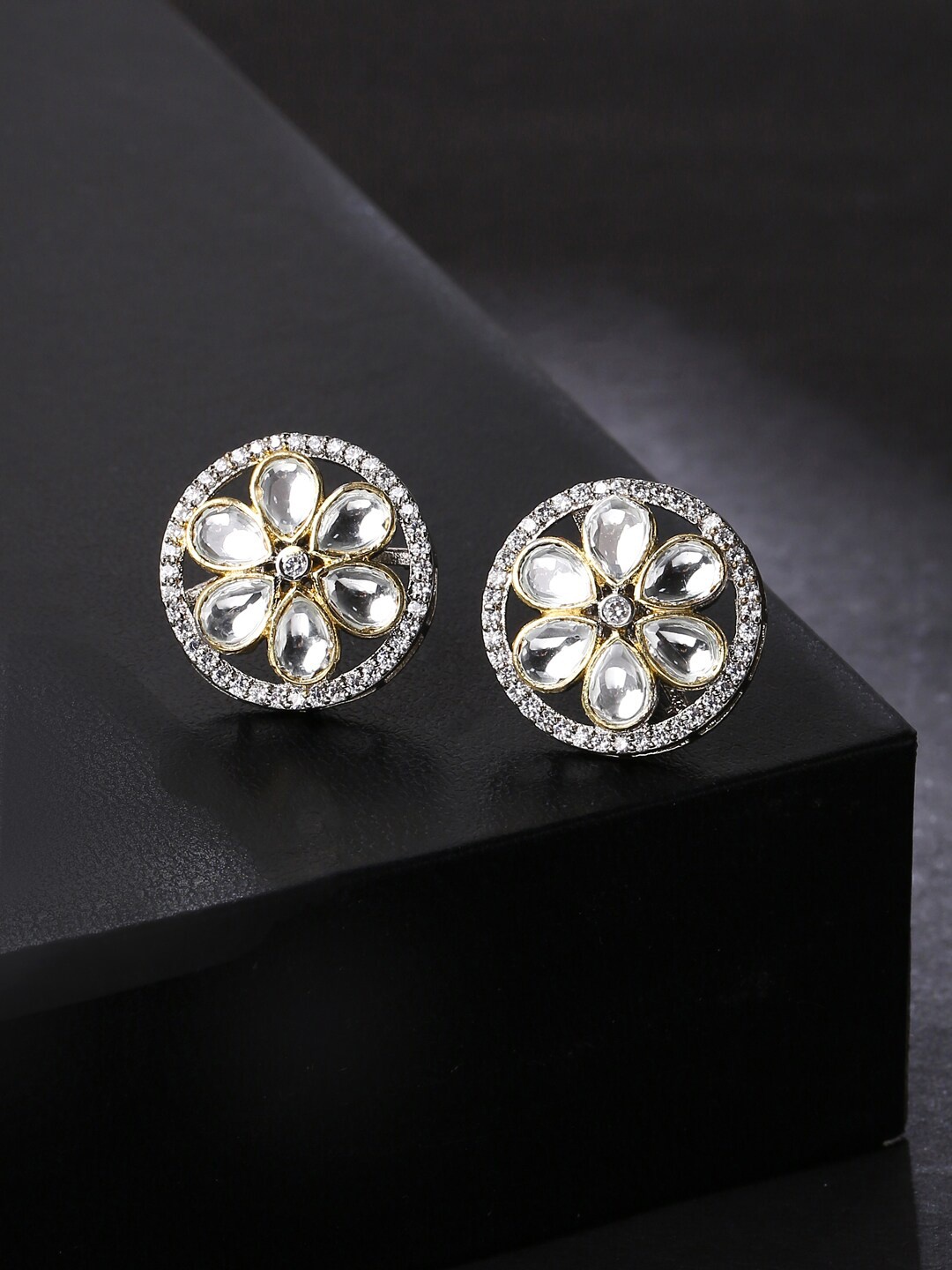 

VIRAASI Silver-Plated Circular Studs Earrings, White