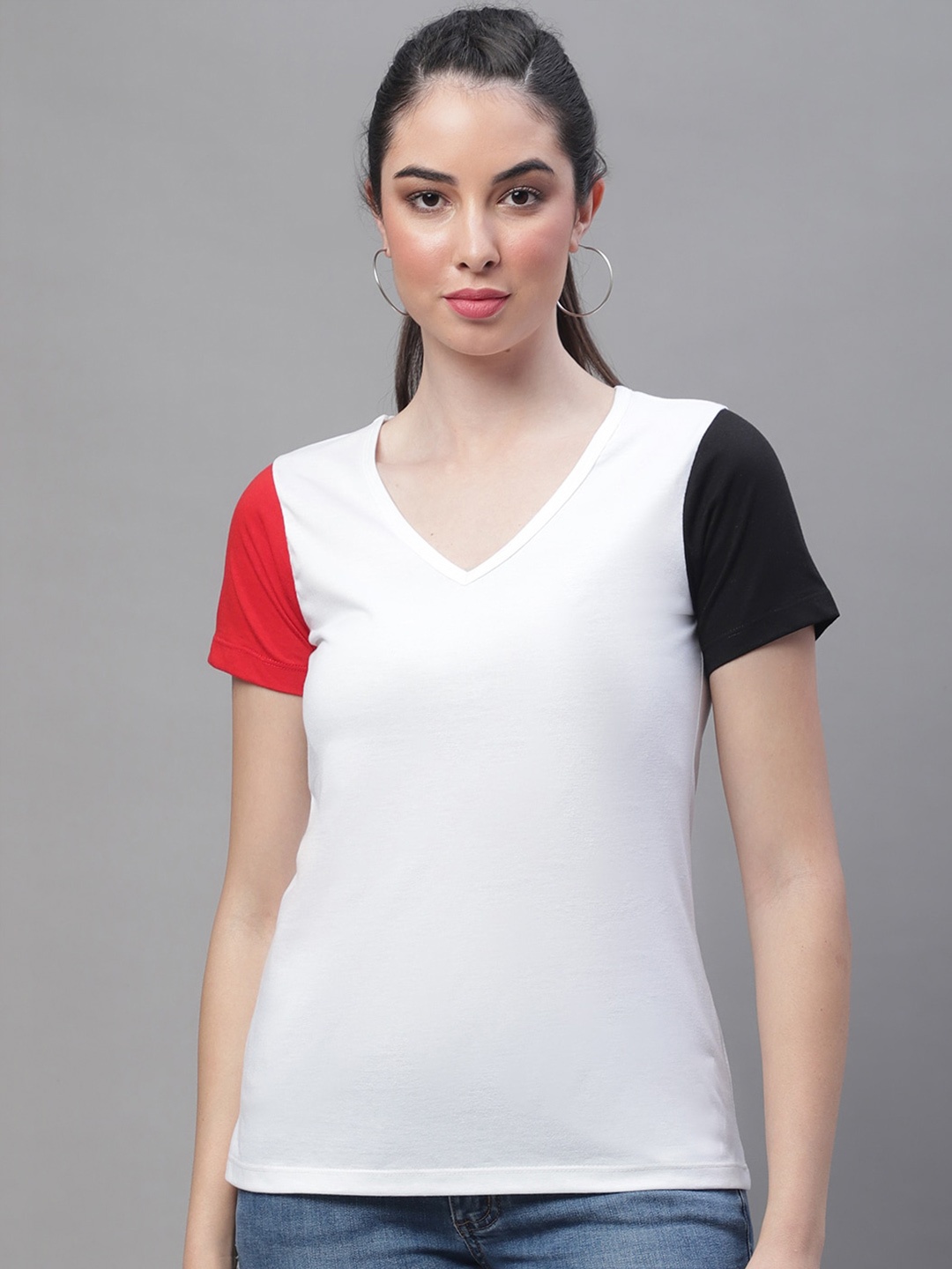 

Rute Colourblocked V-Neck Cotton T-shirt, White