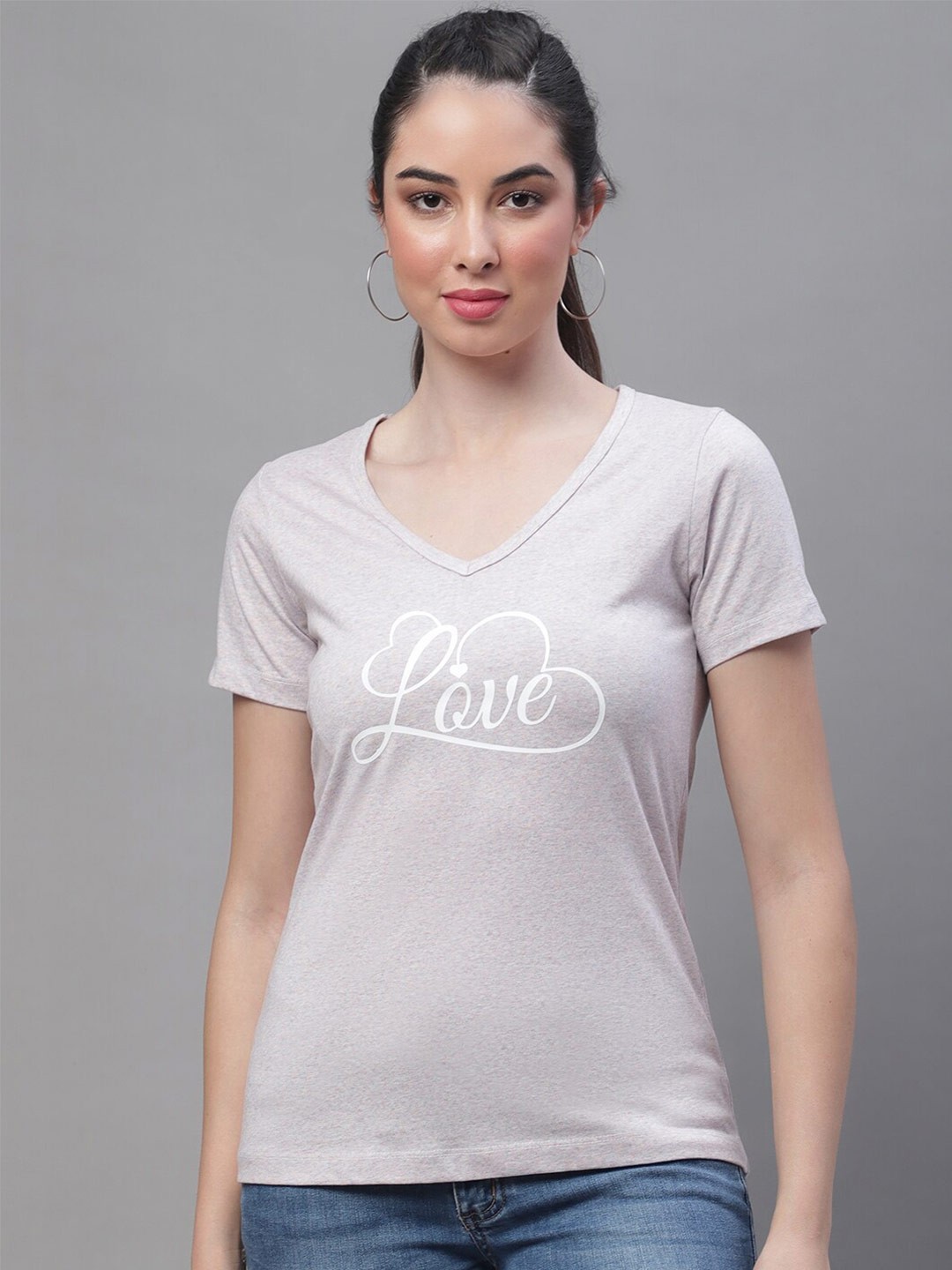 

Rute Typography Printed V-Neck Cotton T-shirt, Grey