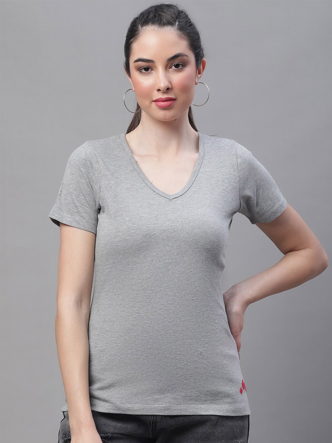 

Rute V-Neck Cotton T-shirt, Grey