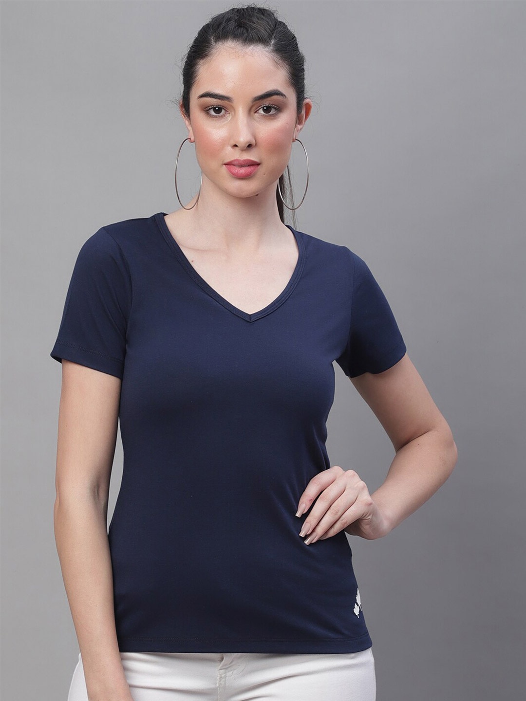 

Rute V-Neck Cotton T-shirt, Navy blue