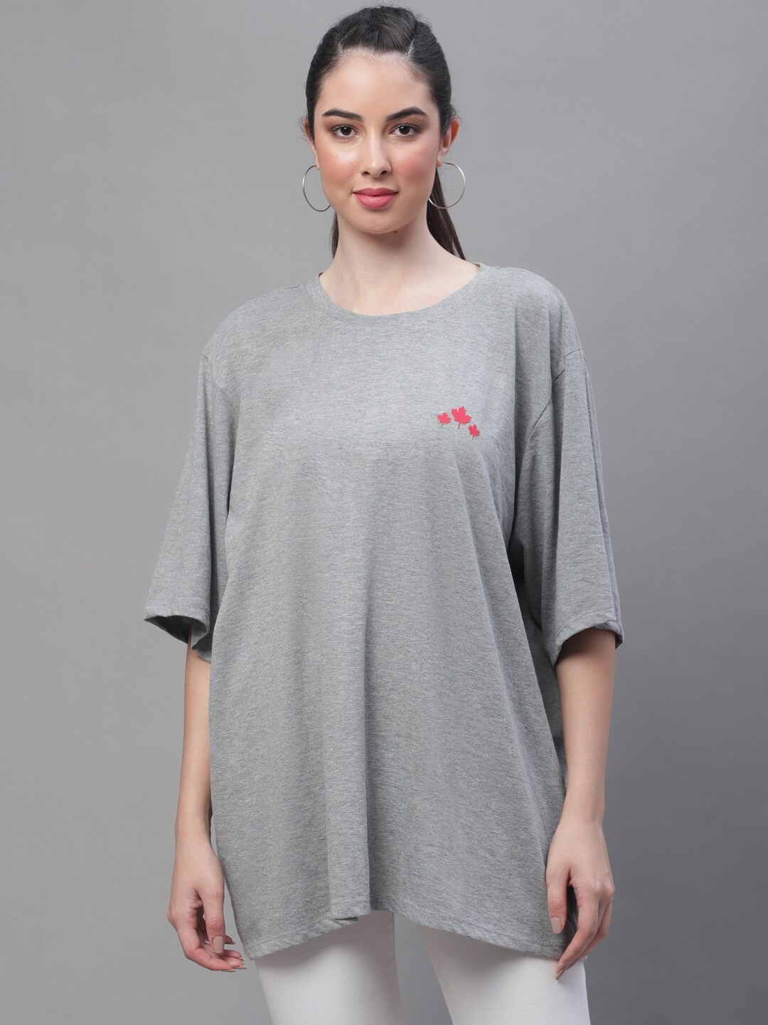 

Rute Round Neck Longline Length Loose Fit Cotton T-Shirt, Grey