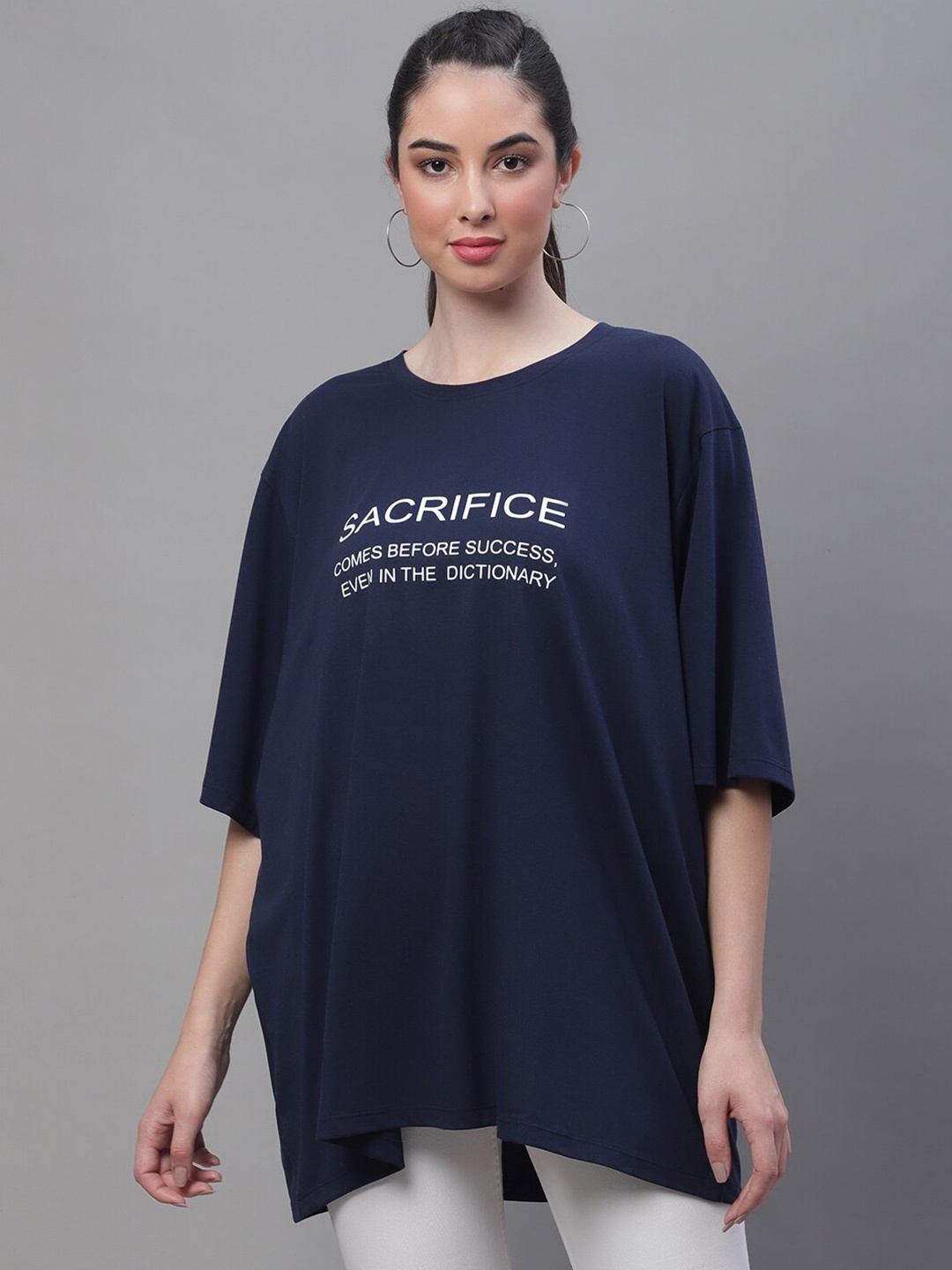 

Rute Round Neck Longline Length Cotton T-Shirt, Navy blue