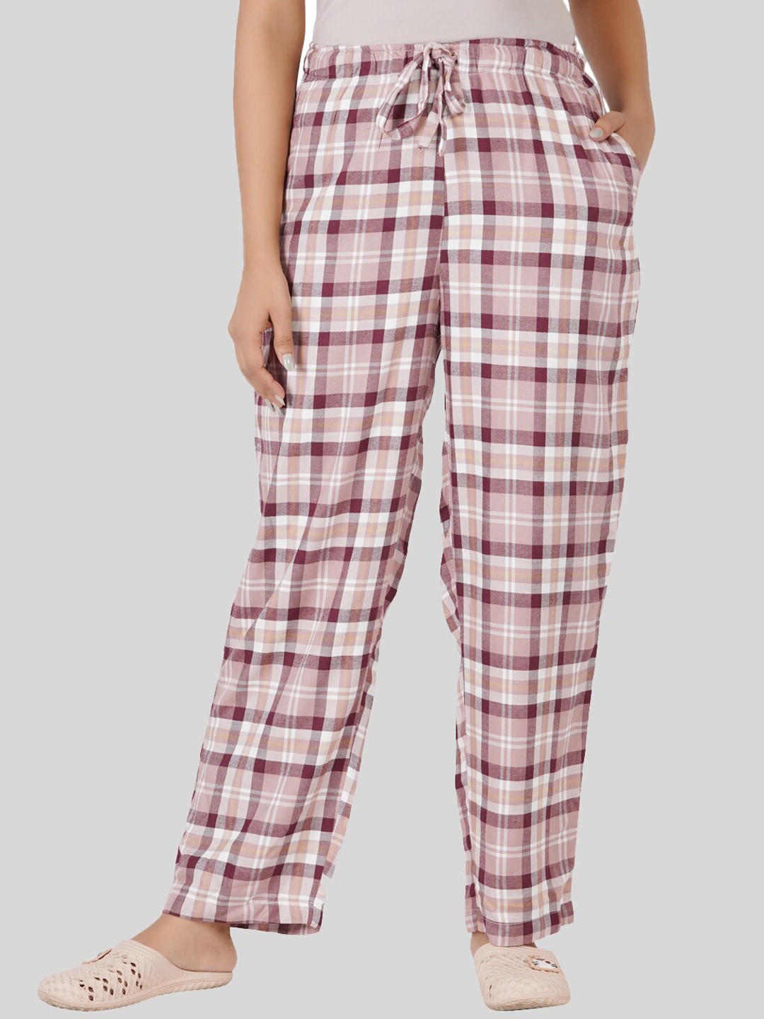 

Style Shoes Women Checked Mid-Rise Lounge Pants, Purple