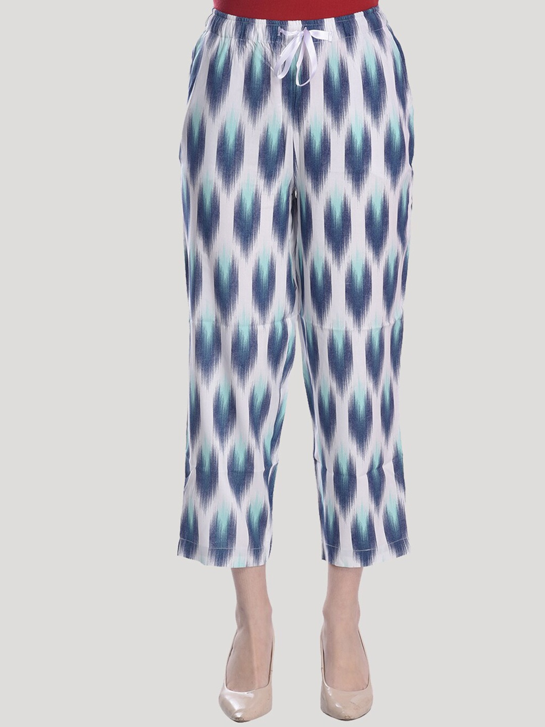 

Style Shoes Abstract Printed Mid-Rise Regular Trousers, White