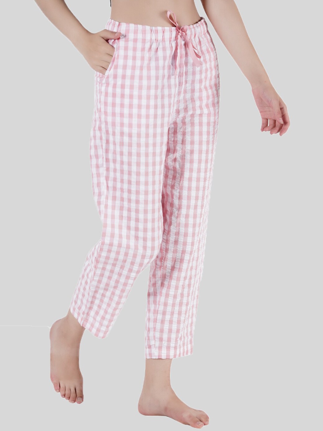 

Style Shoes Women Checked Cotton Mid-Rise Lounge Pants, Pink