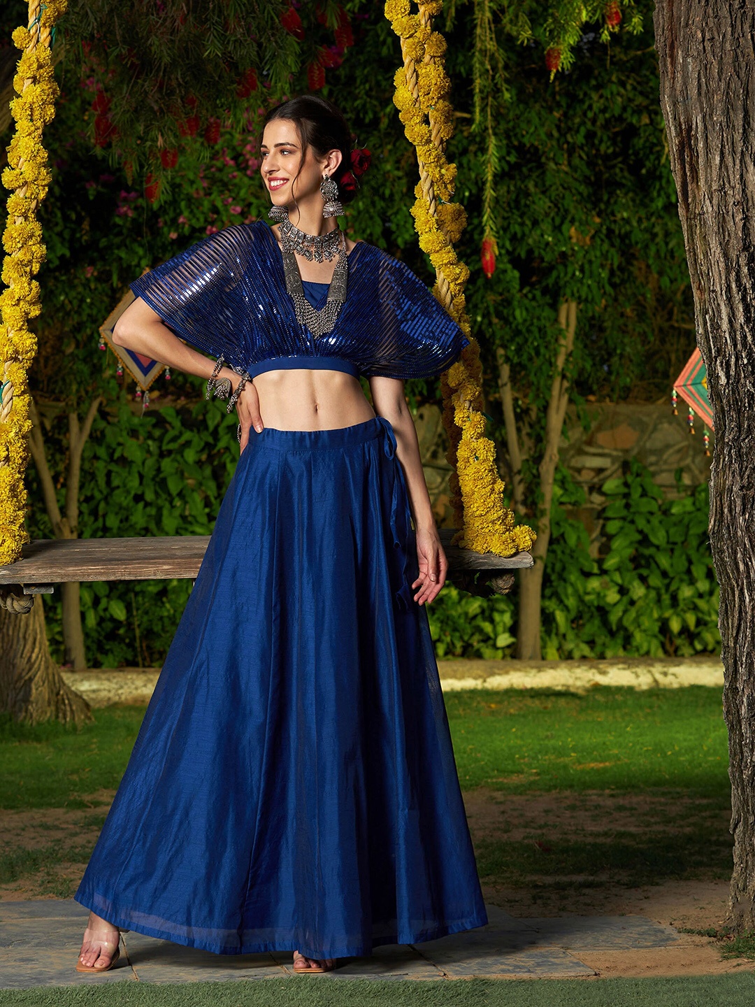 

Shae by SASSAFRAS Embellished Sequinned Ready to Wear Lehenga & Top, Navy blue