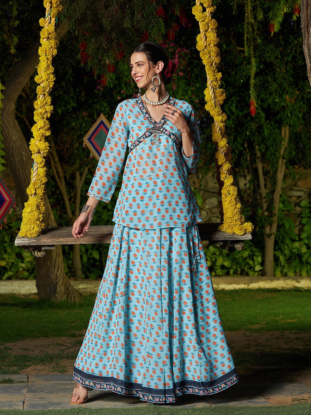 

Shae by SASSAFRAS Printed Gotta Patti Ready to Wear Lehenga Set, Blue