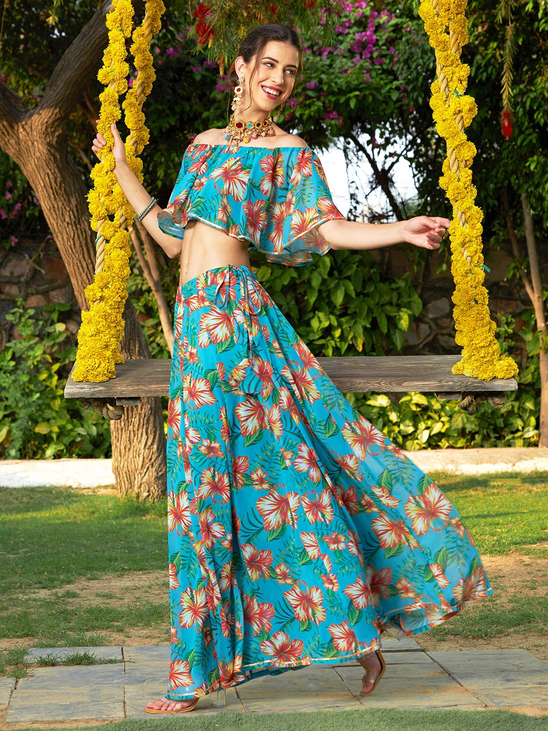 

Shae by SASSAFRAS Printed Ready to Wear Lehenga Set, Teal