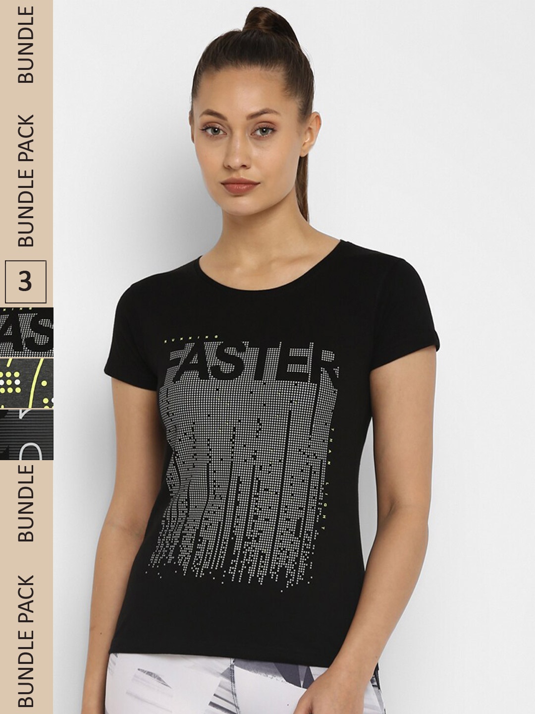 

appulse Pack Of 3 Printed Cotton Slim Fit T-shirt, Black