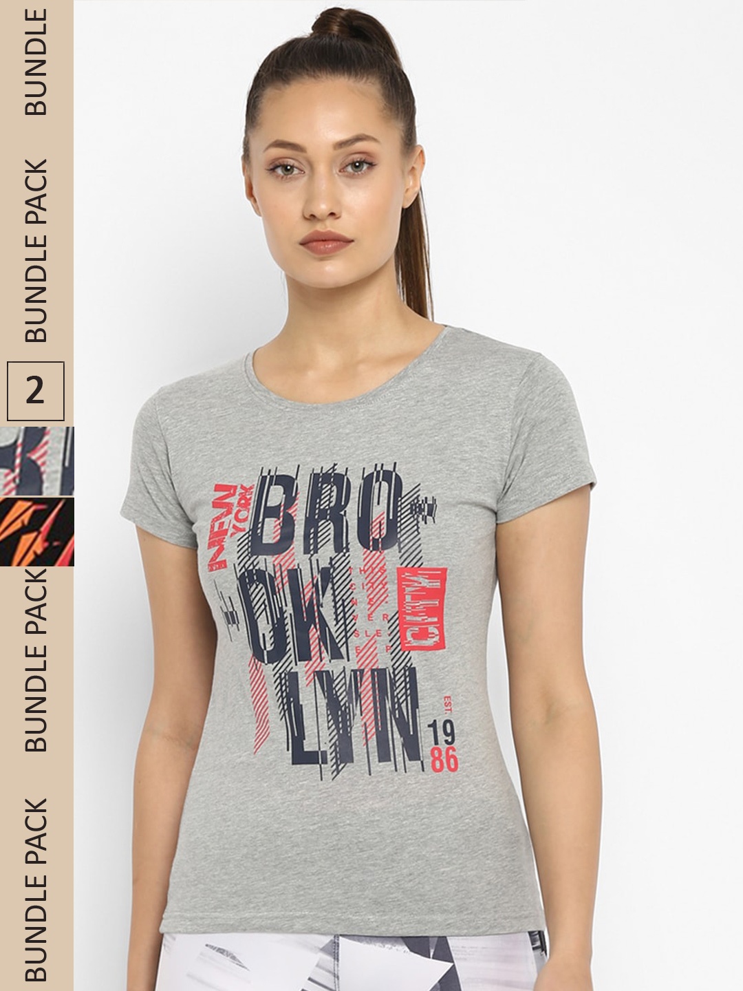 

appulse Pack Of 2 Printed Cotton Slim Fit T-shirt, Grey melange