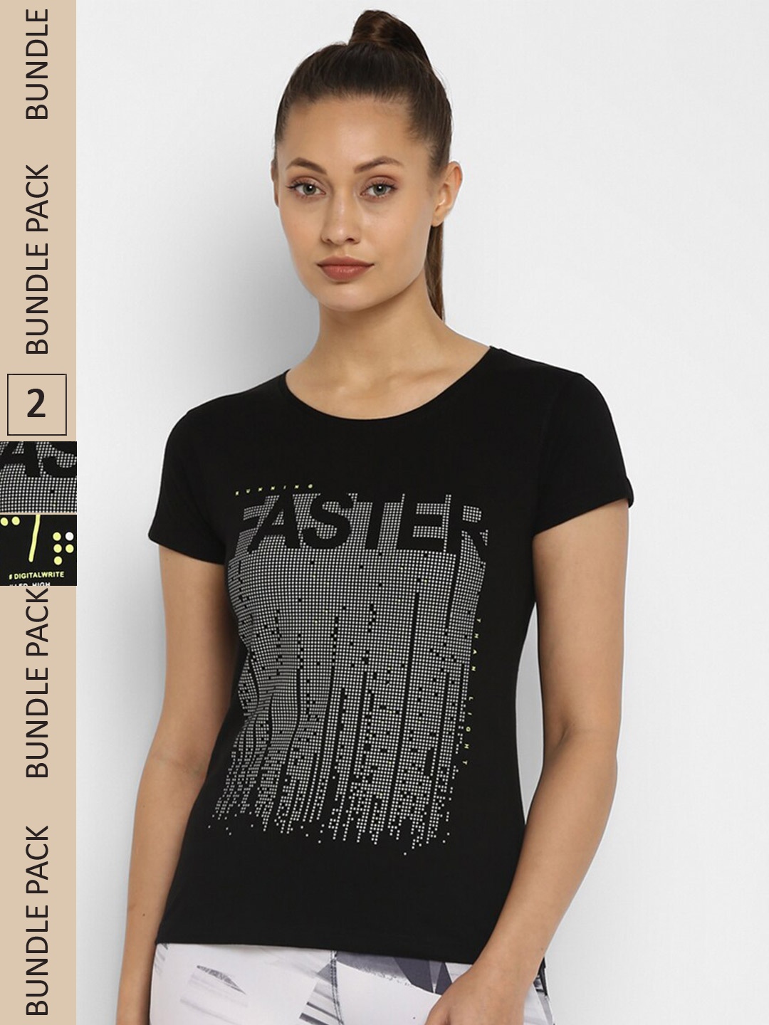 

appulse Pack Of 2 Typography Printed Slim Fit T-shirt, Black